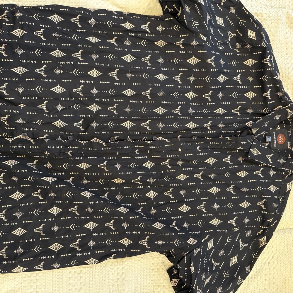 Navy Patterned Button-Up Shirt